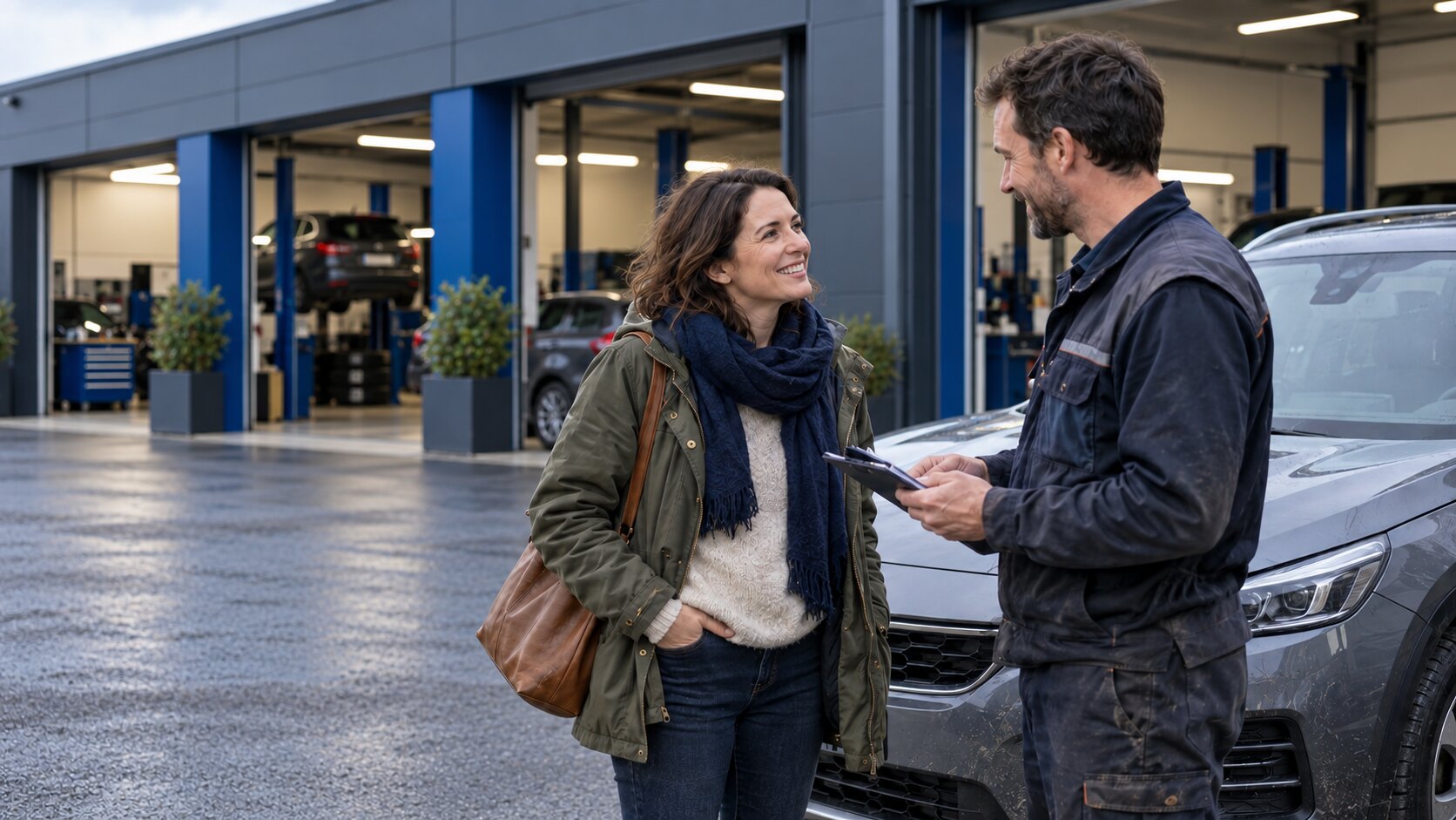 Illustration d’un échange entre une cliente et un conseiller automobile